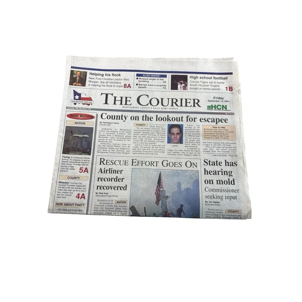 September 14 2001 Newspaper‎ The Courier 9/11 Aftermath Issue